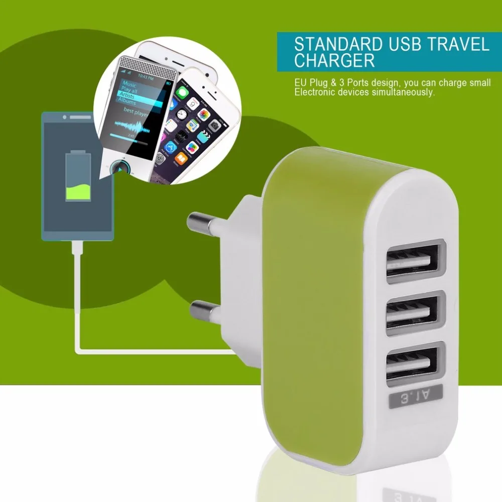 

Triple USB Port Wall Home Travel AC Power Charger Adapter 3.1A EU Plug