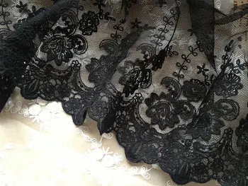 

wholesale 50 yards black embroidered lace trim, ivory lace trimming with retro floral 20 cm in width