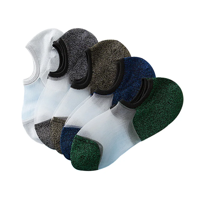 

5 Pairs Summer Woman Socks Glass Silk Crystal Stretchy Calcetines Low Cut Socks Women's Sexy Elastic Ankle Meias Boat Socks Sox