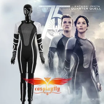 

Film The Hunger Games:Catching Fire Peeta Mellark & Katniss Everdeen Battleframe Cosplay Costume Custom Women Cloths Jumpsuits