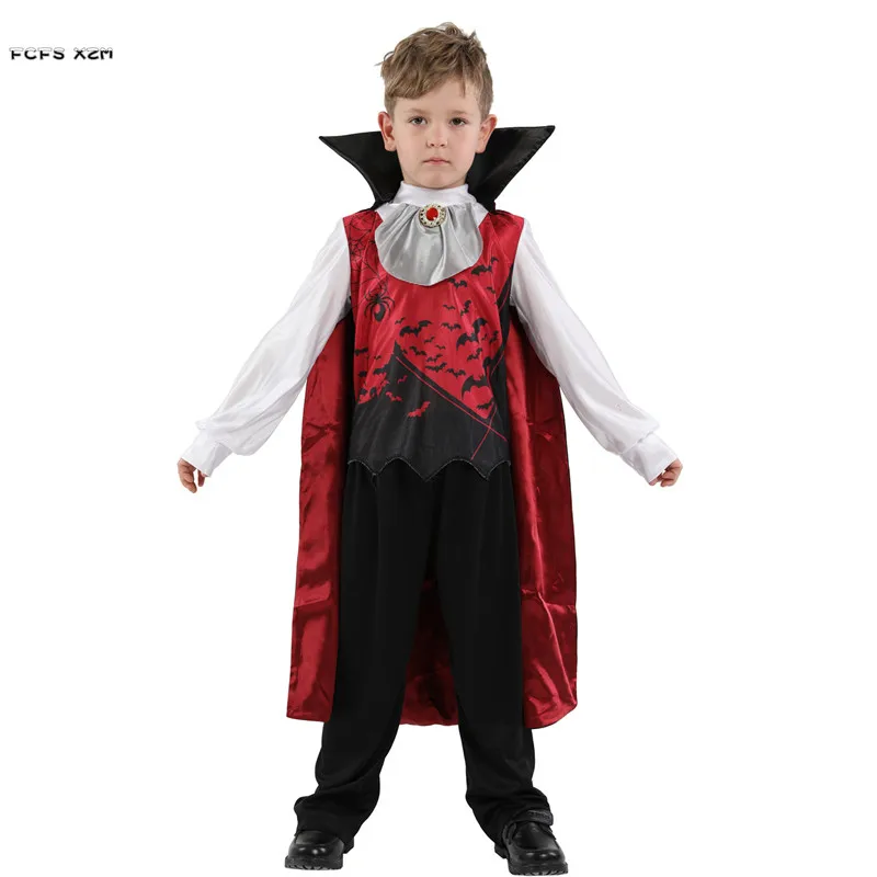 M-XL на Хэллоуин для мальчиков костюмы вампиров Для детей дьявол Демон Дракула Cosplays карнавал Пурим Маскарад ролевая игра праздничное платье