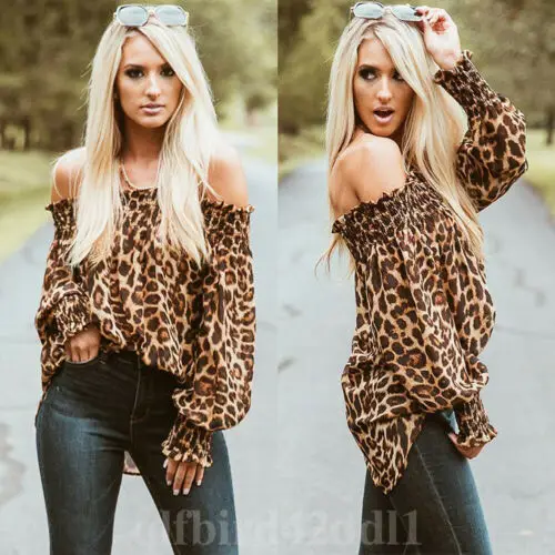 Women Leopard Print Long Sleeve Off Shoulder Blouses Woman Party Club Blouse Ladies Summer Casual Tops Female Clothes Hotsale Women Leopard Print Long Sleeve Off Shoulder Blouses Woman Party Club Blouse Ladies Summer Casual Tops Female Clothes Hotsale
