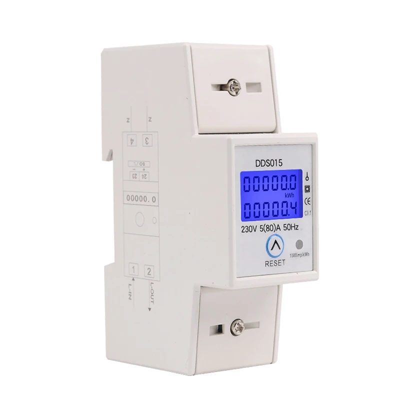 

THGS Sinotimer Dds015 5-80A 230V 50Hz Button Clear Reset Backlight Display Single-Phase Home Rail Meter Energy Meter