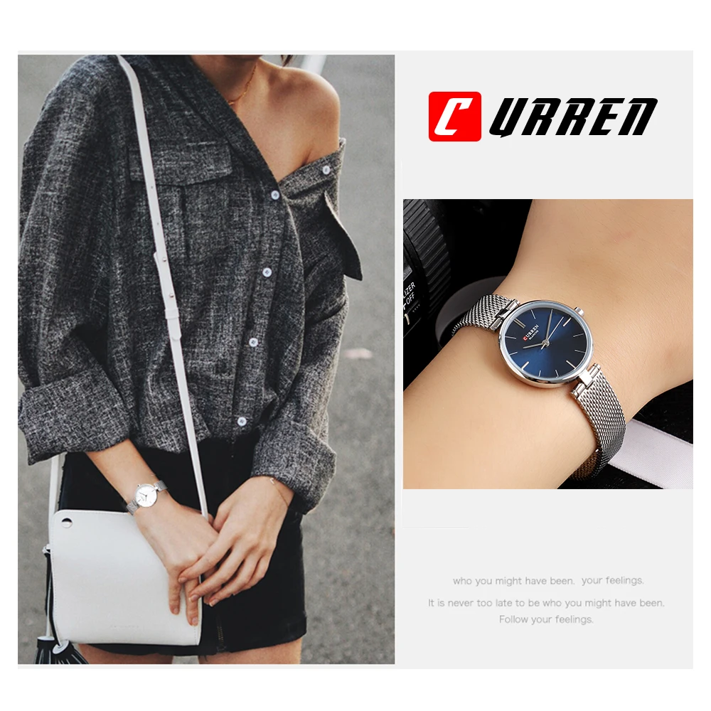 Skup CURREN zegarki kobiety moda 2019 luksusowej marki zegarek kwarcowy panie Mesh zegar ze stali nierdzewnej kobiet zegarek Relogio Feminino