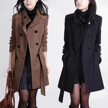 Новое Женское пальто, женское тонкое двубортное шерстяное пальто, Осеннее зимнее шерстяное пальто
