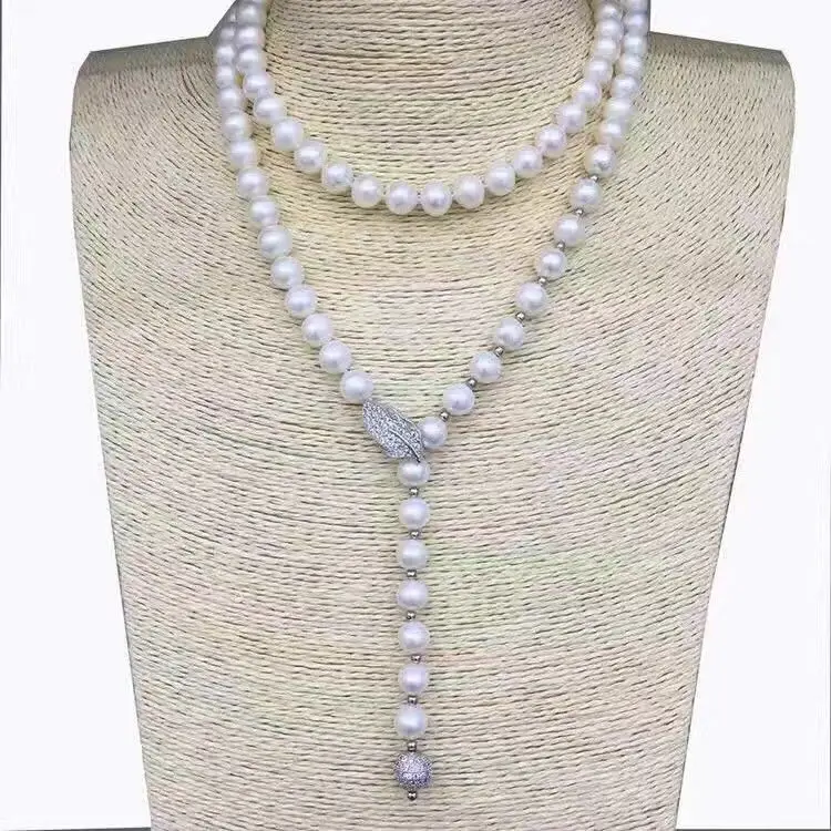 

9-10mm Natural White Freshwater Pearls Long Necklace Sweater Chain 32