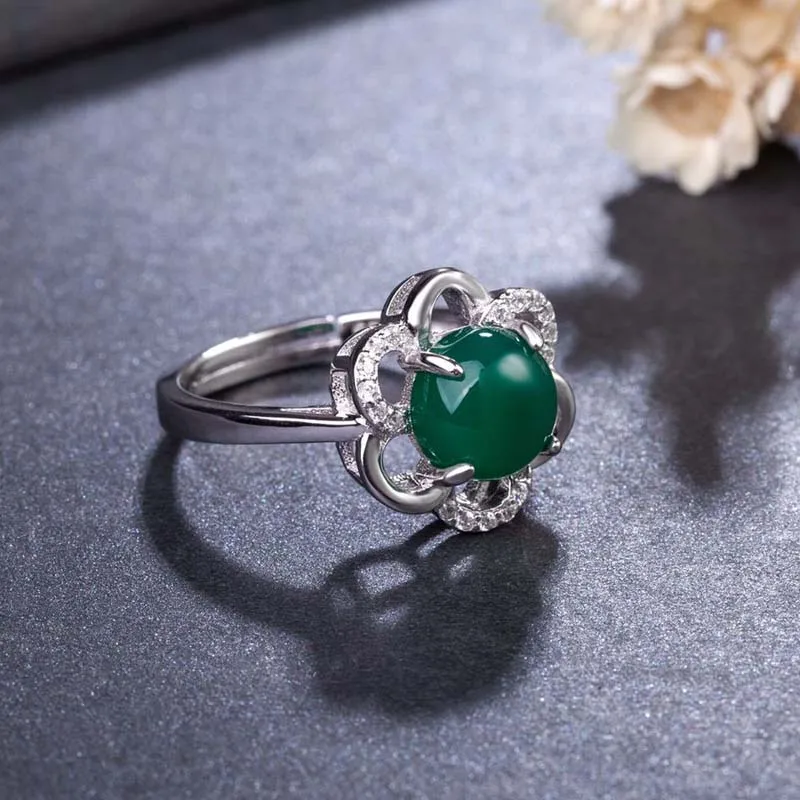 Настоящее чистое твердое 925 пробы Серебряное кольцо для женщин драгоценный камень цветок кубический циркон натуральный хризопраз обручальное женское кольцо