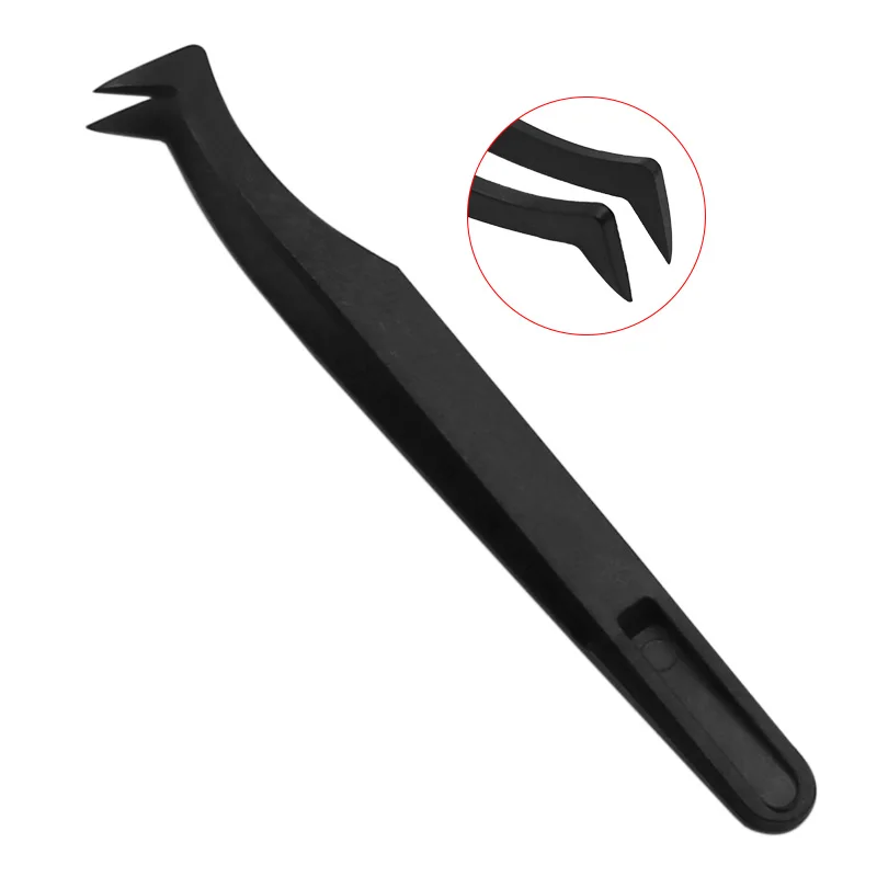 

1PC Plastic Tweezers Black New Portable Straight Bend Anti-static Heat Resistant Repair Tool