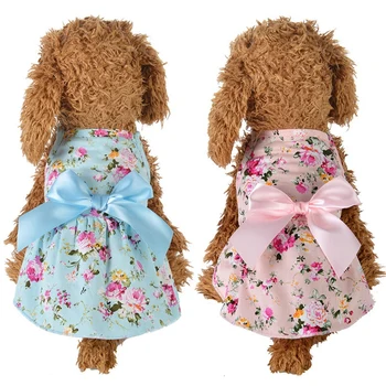 

Dog Floral Big Bow Sleeveless Dresses Pet Dog Wedding Dress For Chihuahua Pug Yorkie Clothing Puppy Cat Supplies