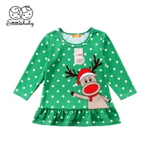 

Infant Toddlers Newborn Baby Girls Clothes Long Xmas Sleeve Cotton Deer Print Dot Casual Tops T-shirt Dress Clothing