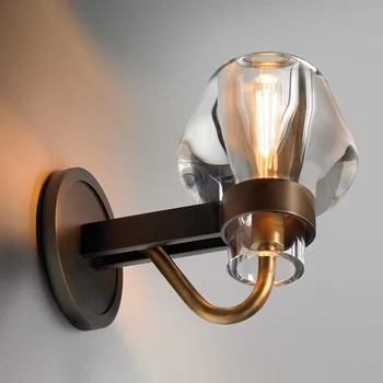 

Retro RH K9 Crystal Shades G9 Wall Lamp American Bedside Sconce Lighting Fixtures Lustre Living Room Wall Light