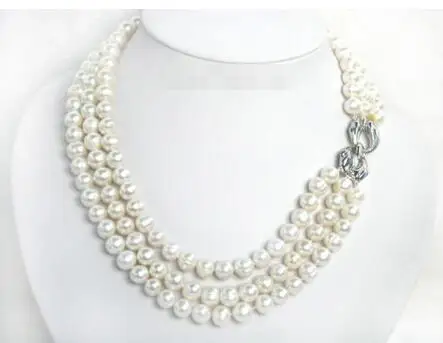 

luster 9mm 3row white freshwater pearls necklace