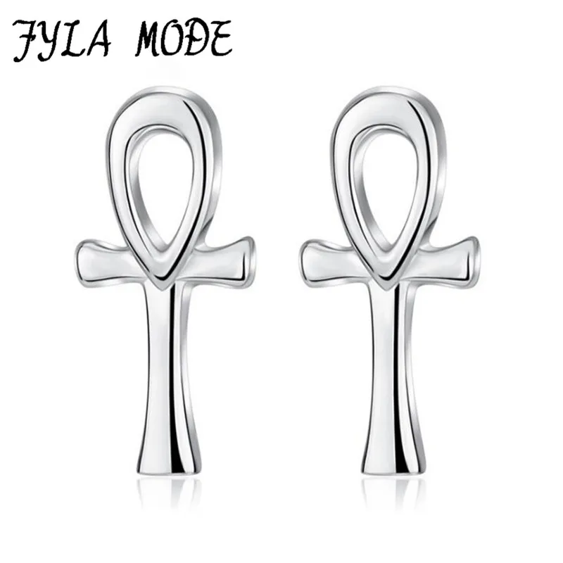 Религиозный АНХ крест очаровательные серьги Египетский мир вера ключ жизни Pend 925 пробы серебряные серьги-гвоздики