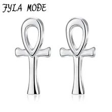 Религиозный АНХ крест очаровательные серьги Египетский мир вера ключ жизни Pend 925 пробы серебряные серьги-гвоздики