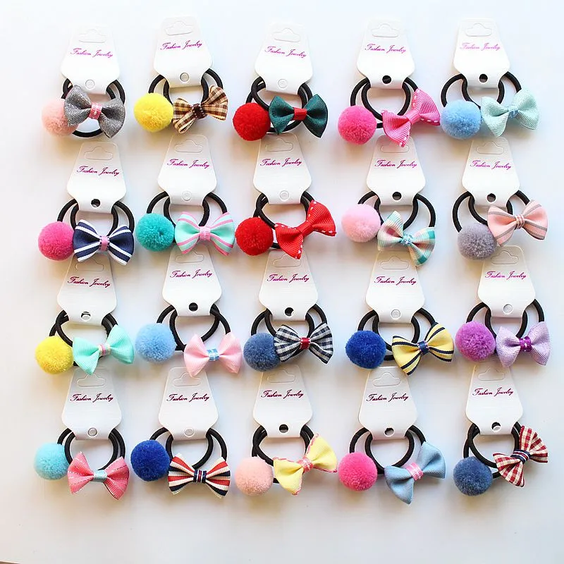 

BNWIGE 6pcs/set Elastic Hair Ties Bands Girl Pompom Ball Bow Hairband Ponytail Holder Headwear Baby Girls Headwear Hair rope