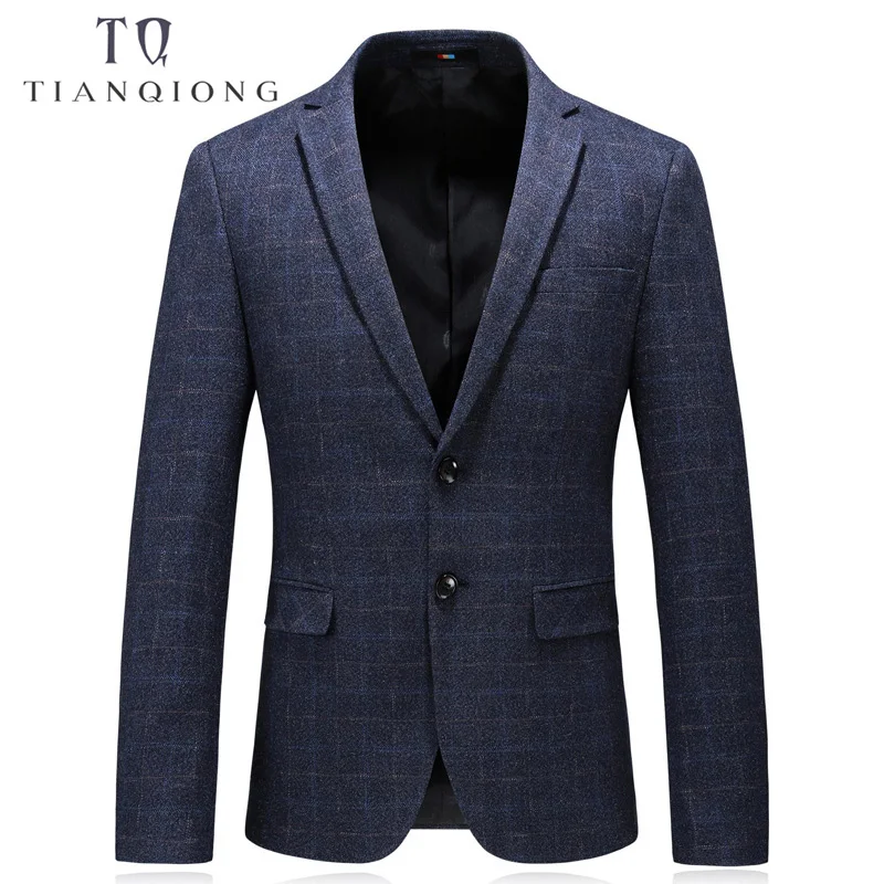 

JZ CHIEF 2018 Spring Casual Blazer Men Plaid Suits Dark Blue Single Breasted 2 Button Jackets Male Business Coat Regular Fit 4XL