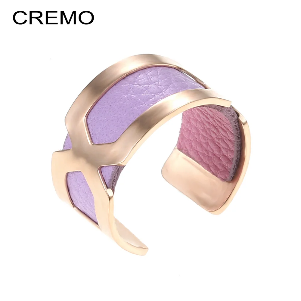 

Cremo DIY Open Rings For Women Original Handmade stainless steel Rose Gold Rings Interchangeable Leather For French Femme Bague