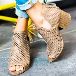 HEEGRAND Женская обувь в римском стиле полые толстом среднем каблуке сандалии лето 2019 Новая мода открытый носок элегантный из искусственной