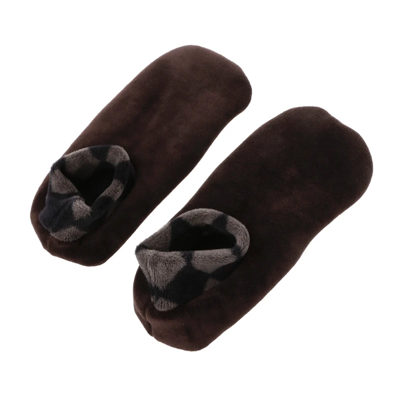 Мужские плотные зимние теплые носки-башмачки, Нескользящие эластичные домашние носки-Тапочки - Цвет: Dark Coffee