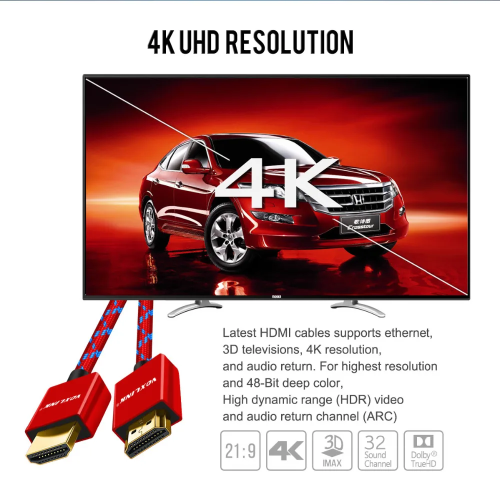 Кабель HDMI VOXLINK 3 фута/6 футов/10 футов сверхвысокоскоростной Папа папа с Ethernet 1080P 1 4 4K