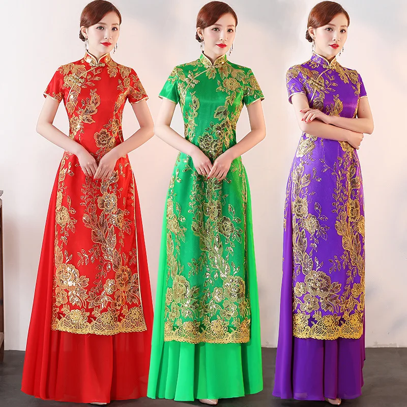 Длинное платье Чонсам AO Dai винтажное вечернее в китайском стиле женское