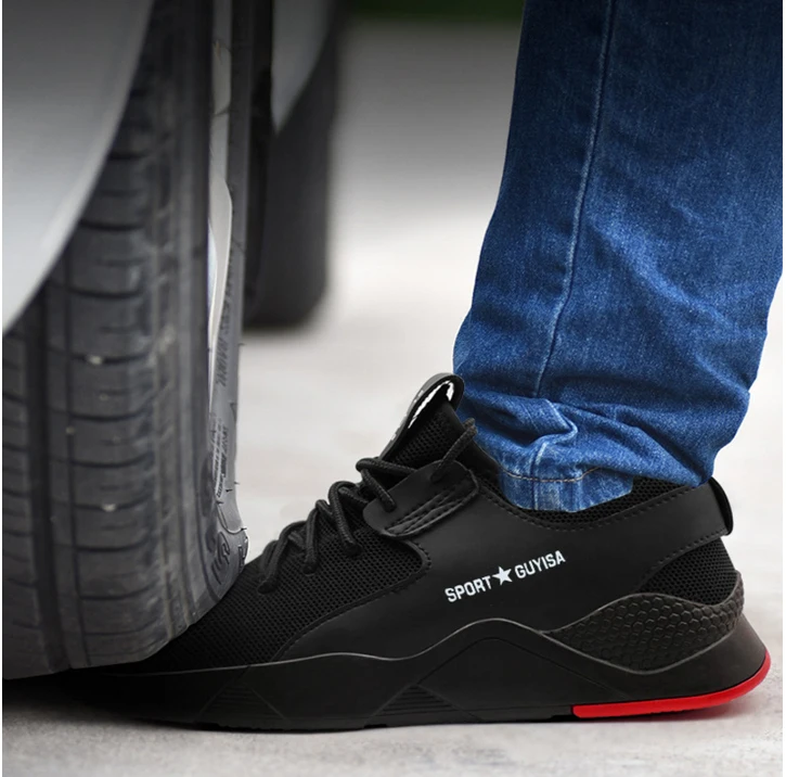 Кроссовки мужские строящиеся уличные размера плюс со стальным носком рабочие ботинки дышащие кроссовки с сеточкой выше размера d прокол защитная обувь