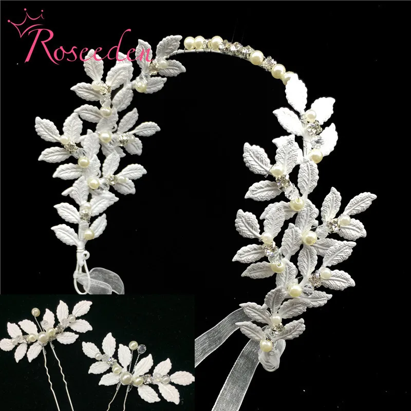 

Handmade Romantic Bride Tiaras White Flower Bridal Headbands Hairpiece With Hair Pins Clips Wedding Hair Jewelry RE3030