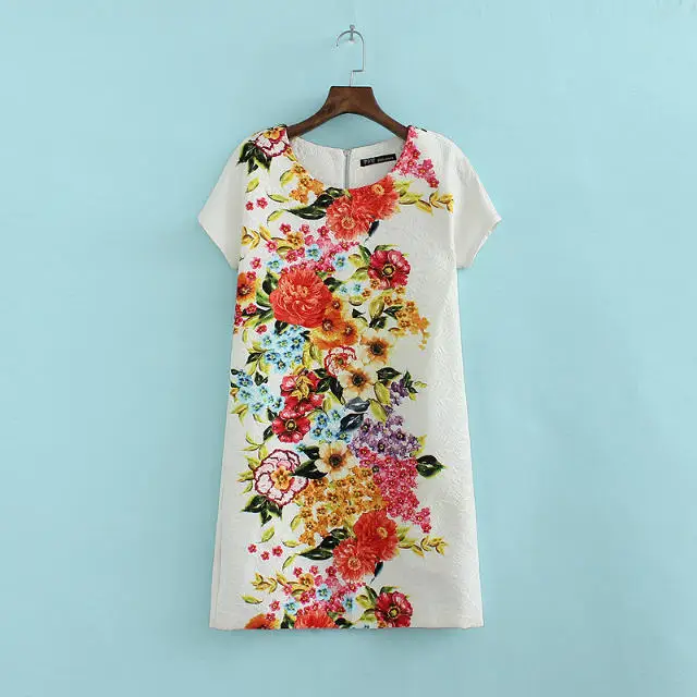 

2014 Spring and autumn new women fashion elegant flower printed dress, ladies high quality embossing short sleeve casual dress