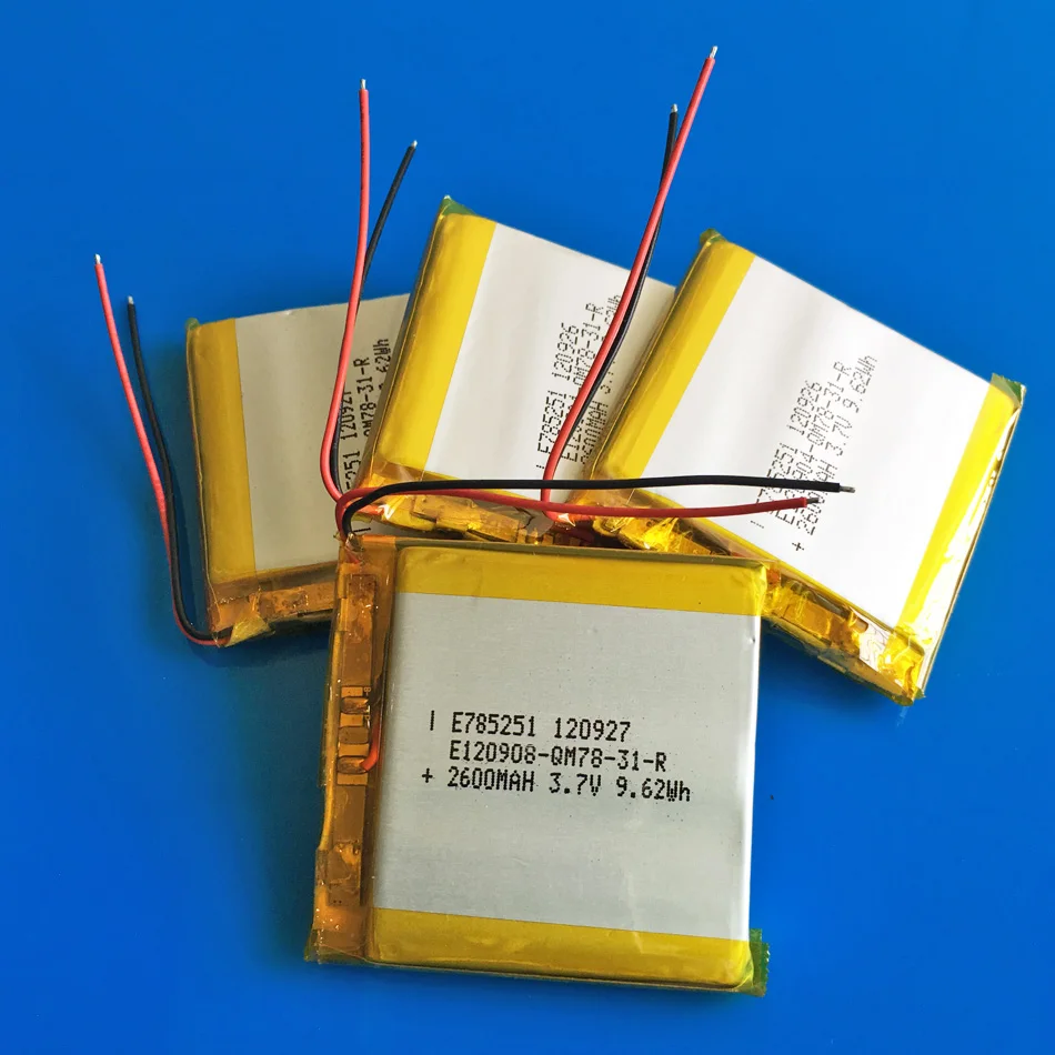 

5 pcs 3.7V 2600mAh 785251 polymer lithium rechargeable li ion battery LPIB for GPS DVD PDA PAD power bank camera tablet laptop