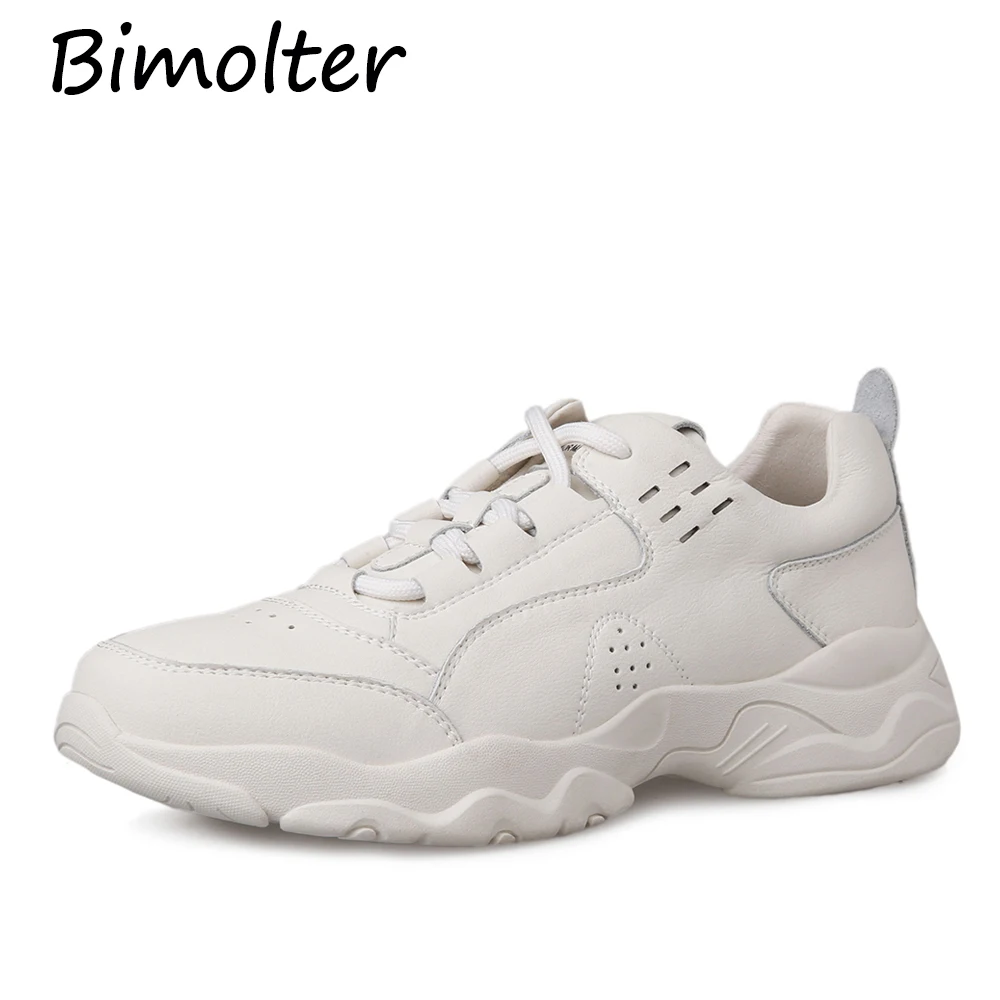 

Bimolter Fashion Shoes Women Leather Lace Up Casual Flats Lady Platform Shoes Women Breathable Mesh Sneakers White Female NB099