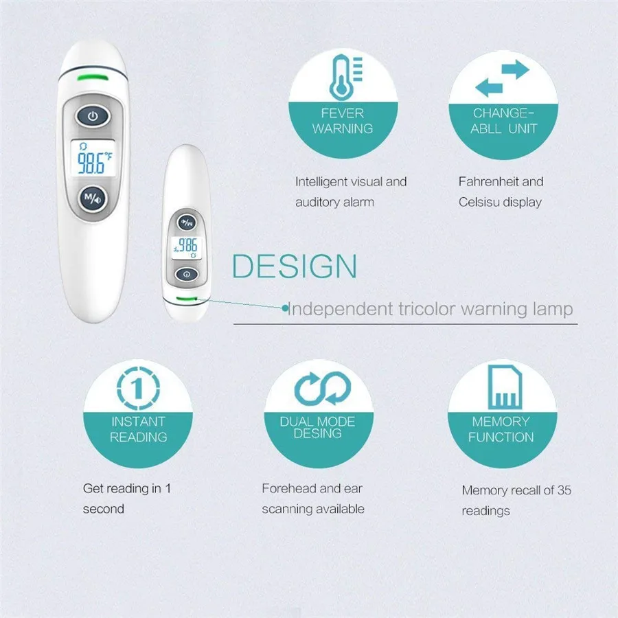 Цифровой инфракрасный ИК ЖК-экран термометр лоб и ухо Бесконтактный Взрослый тела сигнализация измерения температуры