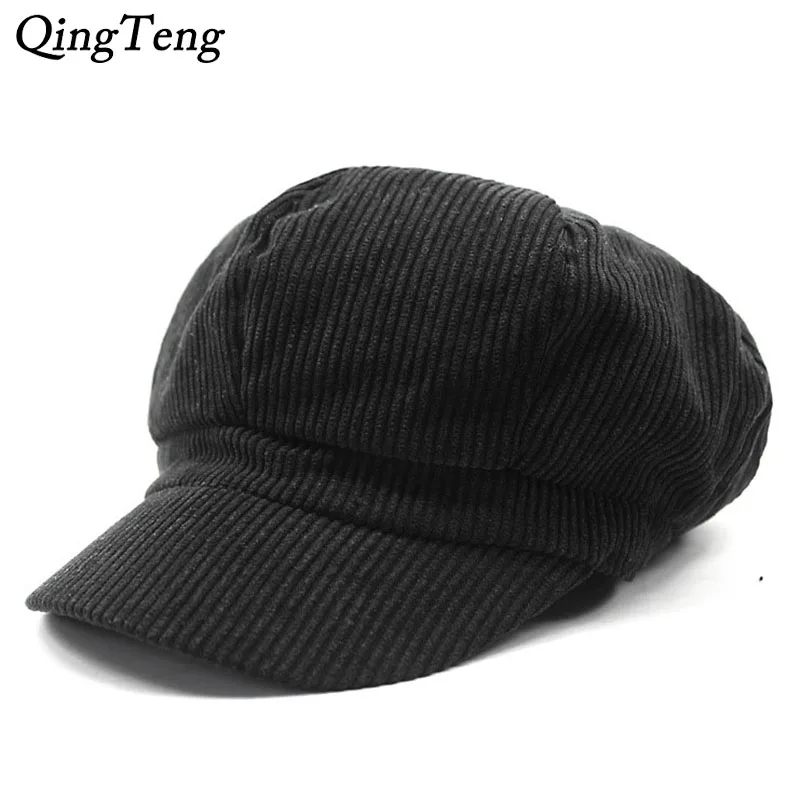 

2018 New Corduroy Newsboy Caps Unisex Solid Warm Autumn Winter Fashion Painter Cap Women Men Vintage Octagonal Cap Casual Beret