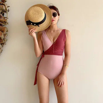 

Swimwear Woman Women's One-Piece Swimsuit One Piece Thong Women Summer Neck Sexy Bind Solid Polyester Sierra Surfer Push Up 2019