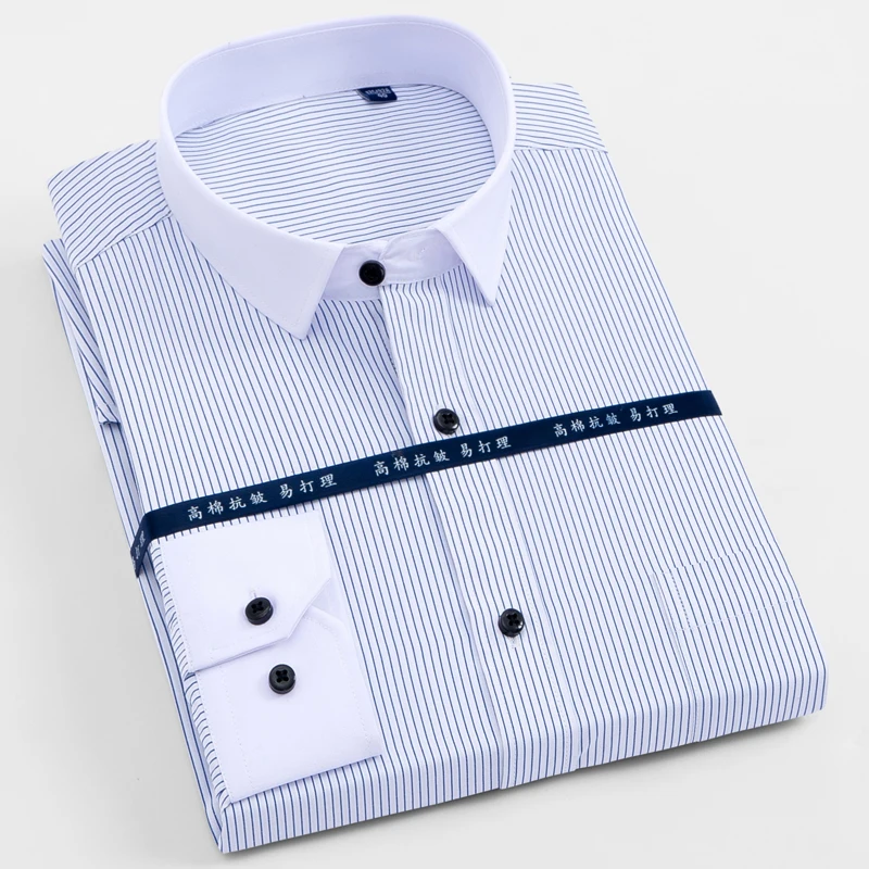 

Men's Long Sleeve Solid/striped Basic Design Dress Shirts with Single Chest Pocket Regular-fit Formal Twill Work Office Shirt