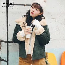Высококачественная зимняя теплая Вельветовая Женская куртка с меховой подкладкой, утолщенное женское короткое пальто с меховым воротником, свободный крой, уличная одежда для бойфренда
