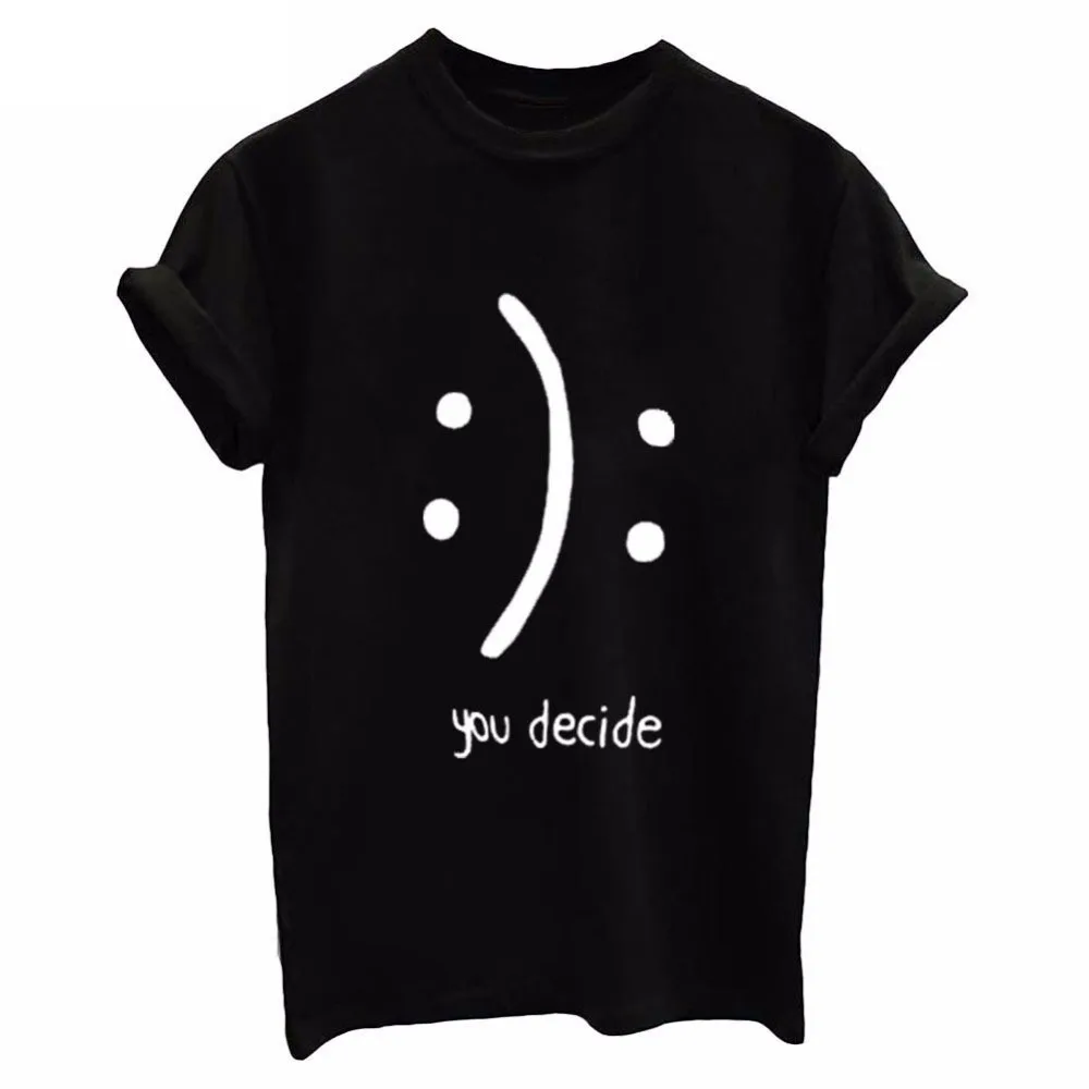 Уверенность девушка Улыбка Вы Decide' хлопковая Футболка черный белый цвет Для