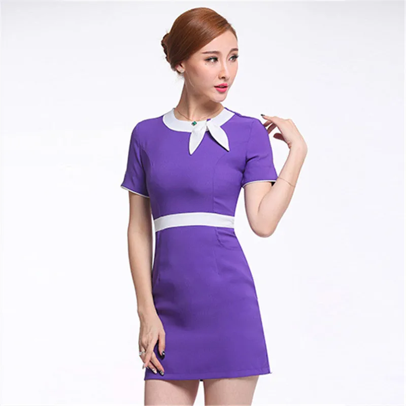  Women Beauty Salon Spa Sauna Thai Massage Shop Workwear Slim Hotel Front Desk Beautician Short Slee