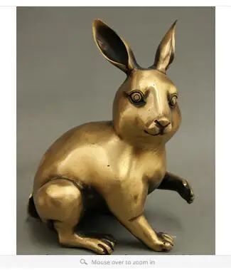 

Copper Crafts Brass Tibetan 9" Folk Chinese Feng Shui Bronze Year Zodiac Wealth Lucky Rabbit Copper Statue