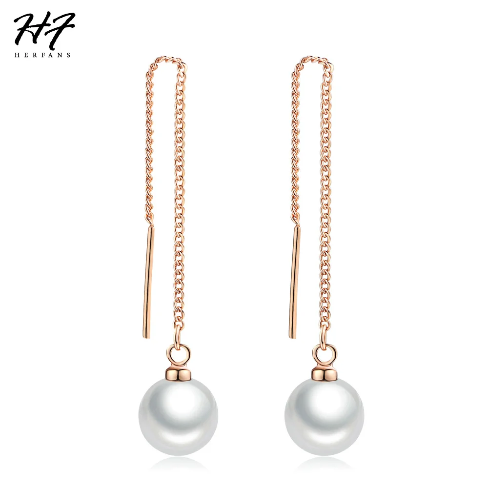 

Simple Style Simulated Pearl Beads Party/Wedding Rose Gold Color Drop Earrings Fashion Brand Jewelry For Women brincos E041