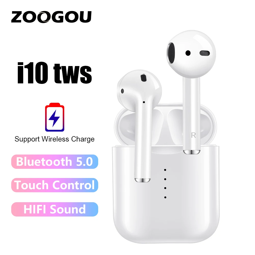 

ZOOGOU i10 TWS Wireless Touch Bluetooth 5.0 Earphone AirDots Stereo Earbuds Headset With Mic for iPhone Samsung Xiaomi Huawei