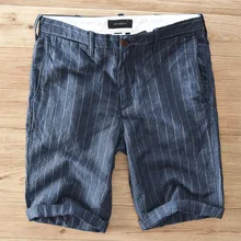 Летние льняные шорты новые мужские пляжные шорты в повседневном стиле Модные мужские полосатые шорты Брендовые мужские больших размеров