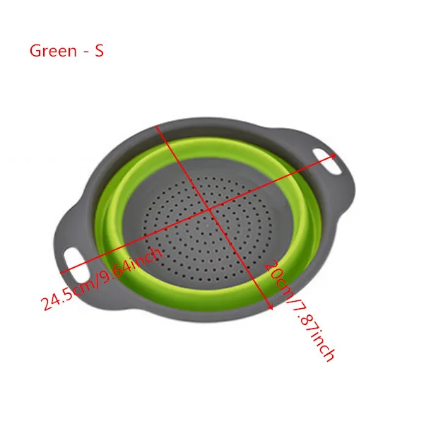 Круглый складной Слив хранилище корзина для фруктов сито для овощей складной дуршлаг силиконовые кухонные инструменты - Цвет: Green S