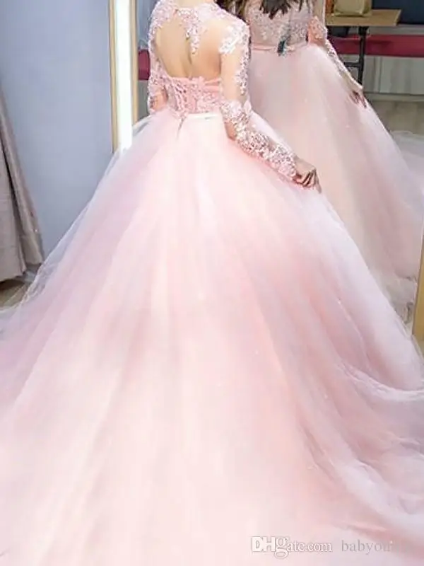 Пышное Бальное Платье с длинными рукавами, украшенное кристаллами,, vestido de 15 rosa, 2-18 W