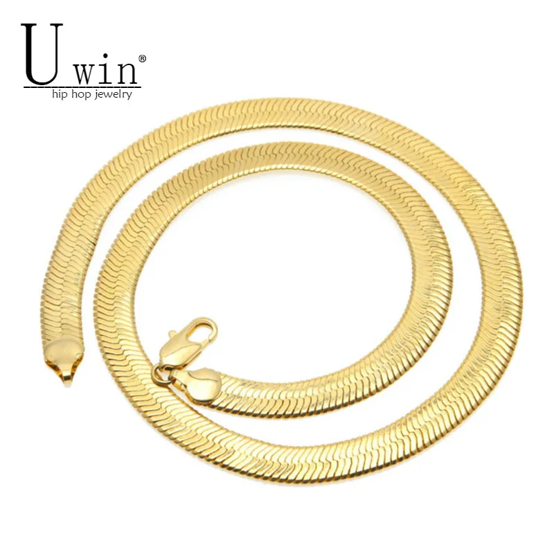 Online Cadena de oro en espiga de Hip Hop para hombre UWIN 75*1,1*0,2 cm collar en espiga de Color dorado plateado de alta calidad