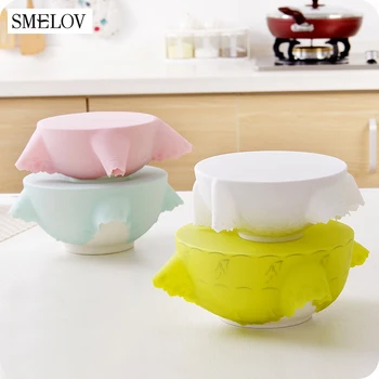 

4pcs Silicone food Wrap Reusable bowl cling film seal cover Microwave heating cover refrigerator fresh Vacuum Cover Stretch Lid