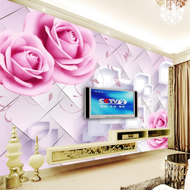 

Custom Photo Wall Mural Modern design 3d Room Wallpaper for Walls 3d Romantic Painting Pink Rose Floral Living Bedroom Fresco