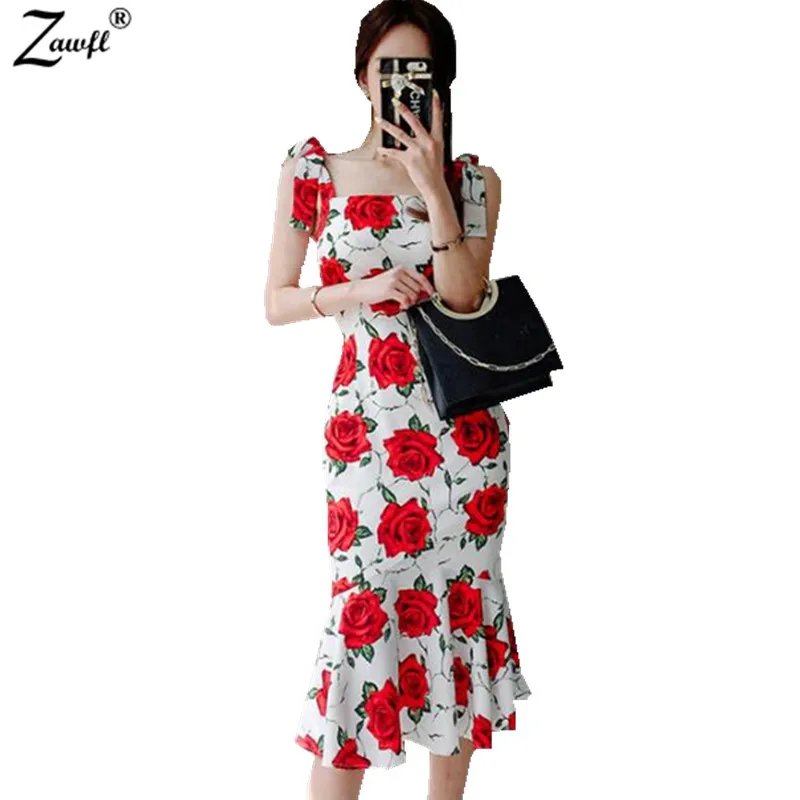ZAWFL Womens Sexy Cut Out Dresses Floral Print Sleeveless Vestidos Business Summer Casual Party 