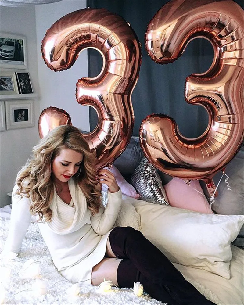 

2pcs/lot Giant Rose Gold Custom 30th Number Balloon congratulate 30 old Birthday Party Decoration For adults 30th birthday party
