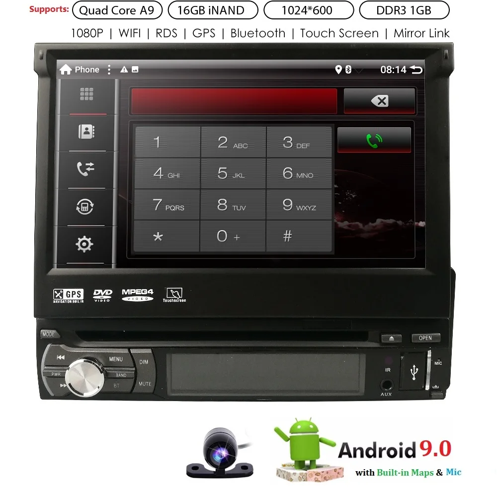

7" 1 Din Android 9.0 Car Multimedia Player For Universal Car GPS Navigation Radio Stereo Video Steering Wheel DAB+ BT RDS CAMERA