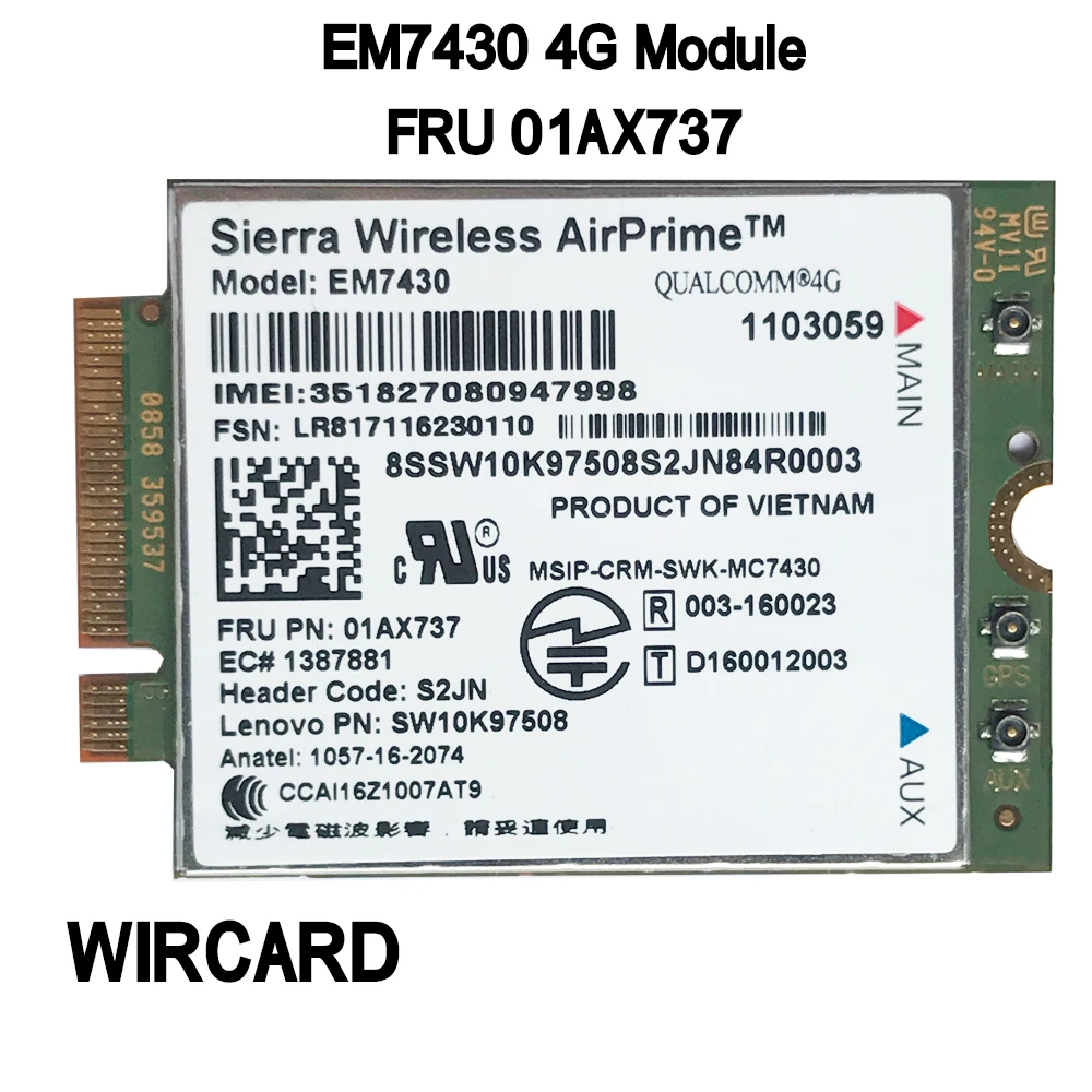 EM7430 FDD/TDD LTE 4G Module WCDMA GNSS 4G Card for Thinkpad X1C Gen5 notebook T470S Lt 10 Tablet laptop best wireless router